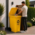 Odpadkový kôš 240 l, gumové kolesá – žltý plast